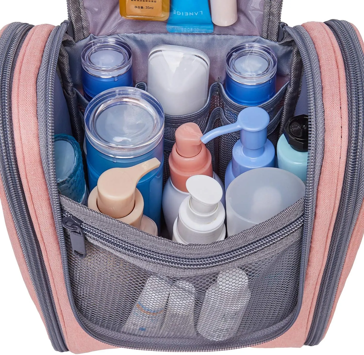 Narwey Small Hanging Toiletry Bag Women Travel Makeup Bag Organizer Toiletries Bag for Travel Size Essentials Accessories Cosmetics (Medium, Pink)