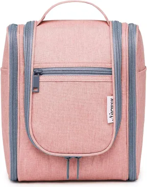 Narwey Small Hanging Toiletry Bag Women Travel Makeup Bag Organizer Toiletries Bag for Travel Size Essentials Accessories Cosmetics (Medium, Pink)