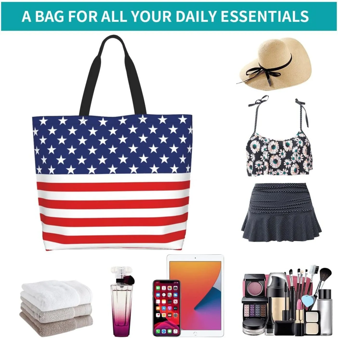 National Flag Tote Bag For Women Men, Extra Large Shoulder Tote Bag For Beach Travel Gym Grocery Shopping