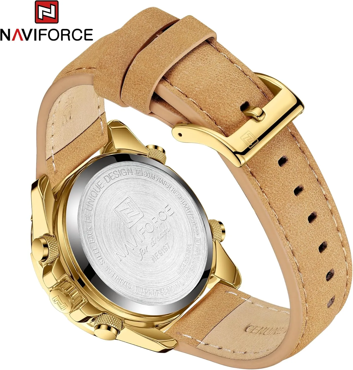NAVIFORCE Men's Military Digital Watches Analog Quartz Waterproof Watch Sport Multifunctional Leather Wristwatch