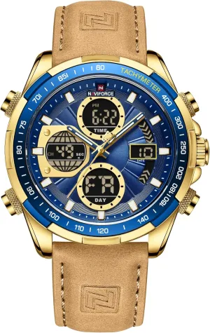 NAVIFORCE Men's Military Digital Watches Analog Quartz Waterproof Watch Sport Multifunctional Leather Wristwatch