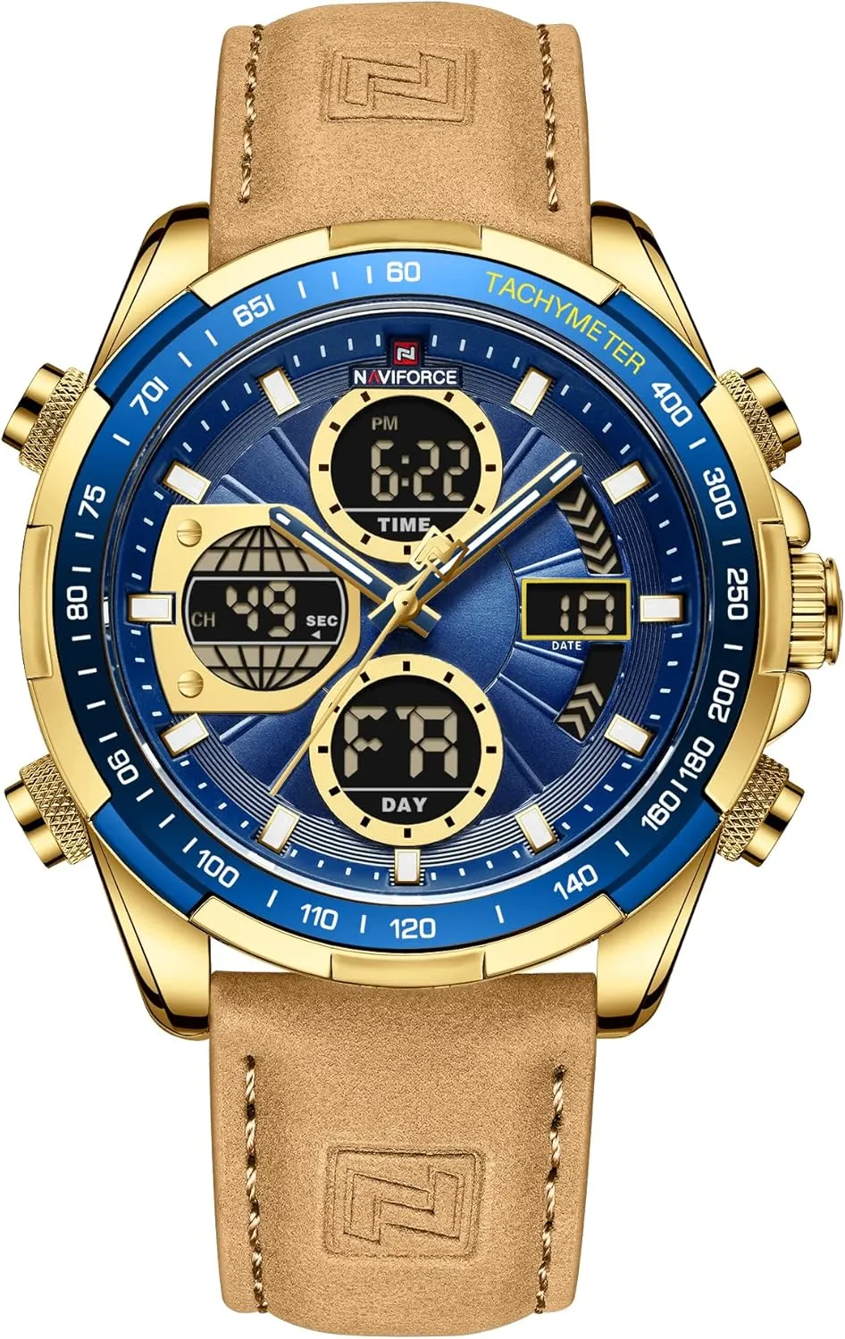 NAVIFORCE Men's Military Digital Watches Analog Quartz Waterproof Watch Sport Multifunctional Leather Wristwatch