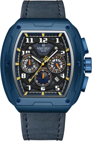NAVIFORCE Square Watches for Men Brown Leather Chronograph Fashion Business Watch Luminous Waterproof Casual Wrist Watches (Blue)