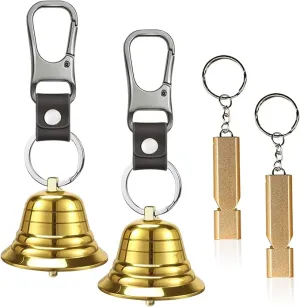 NedFoss 2Pack 2" Loud Bear Bell with Whistle Set for Hikers, 3 in 1 Hiking Gear Solid Brass Bear Bells with Silencer, Emergency Whistle and Carabiner for Survival, Hiking, Biking, Fishing, Climbing