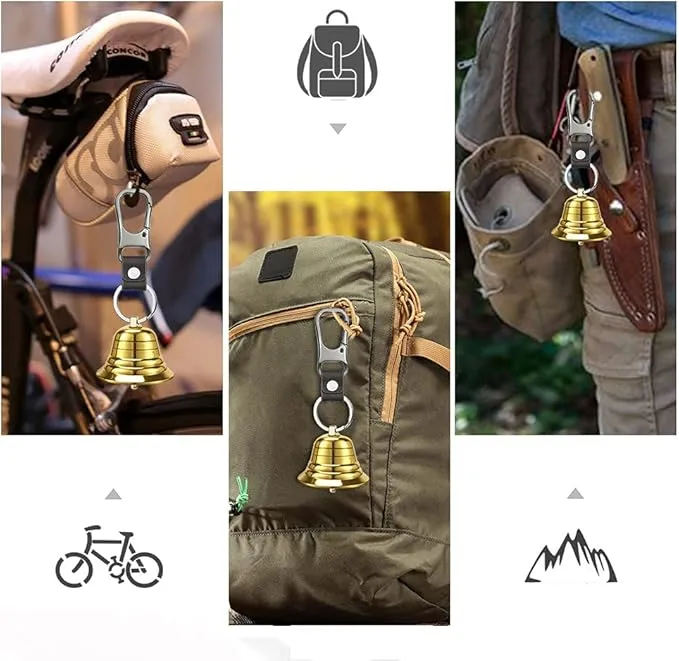 NedFoss 2Pack 2" Loud Bear Bell with Whistle Set for Hikers, 3 in 1 Hiking Gear Solid Brass Bear Bells with Silencer, Emergency Whistle and Carabiner for Survival, Hiking, Biking, Fishing, Climbing