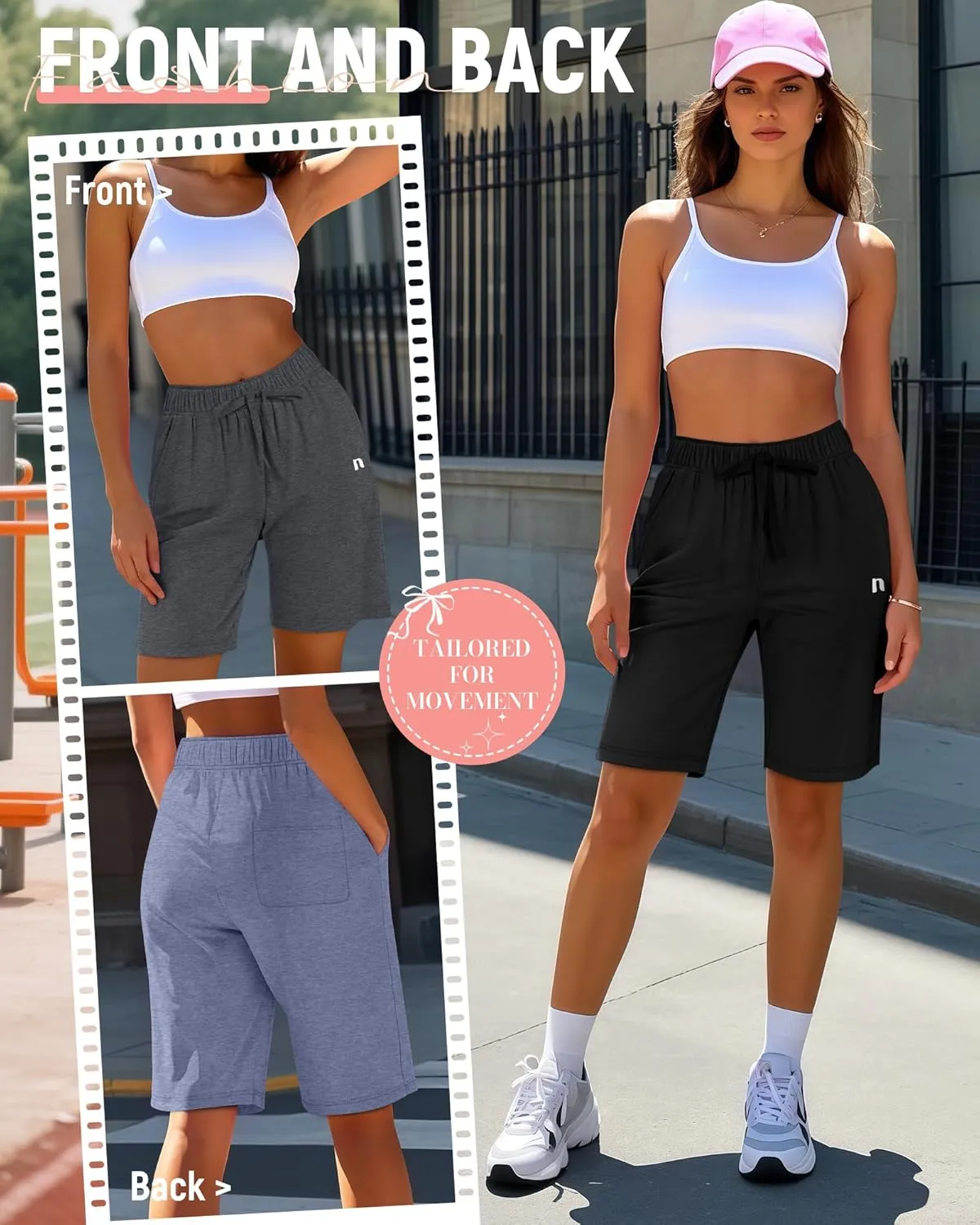 Neer 3 Pack Women's Quick Dry Shorts Women Drawstring High Waisted Bermuda Athletic Shorts with Pockets