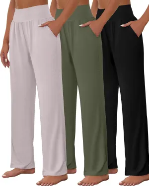 Neer 3 Pcs Women's Wide Leg Yoga Pant Comfy Loose High Waist Lounge Waist Lounge Casual Athletic Workout Joggers Apparel
