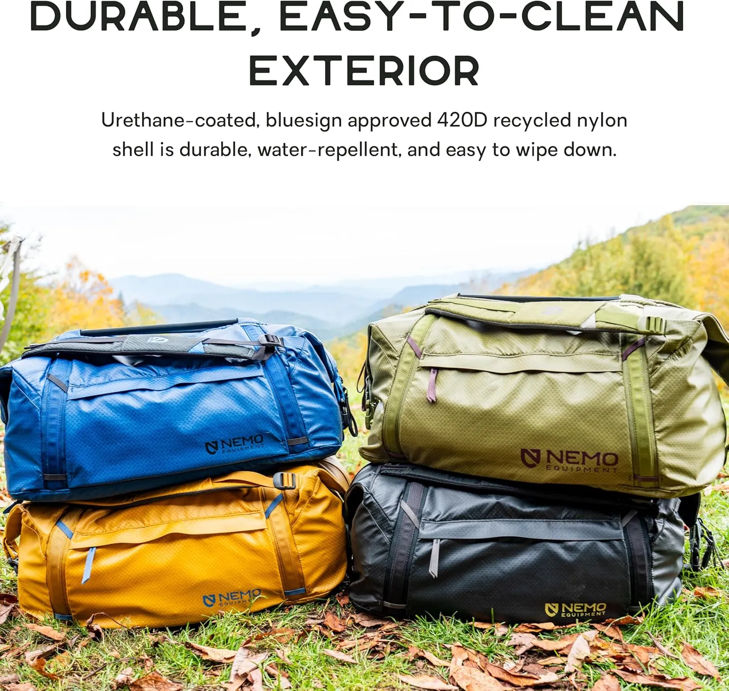 NEMO Equipment Double Haul Convertible Duffel & Tote Bag – Water-Resistant Gear Bag with Backpack Straps - 30L - Lake
