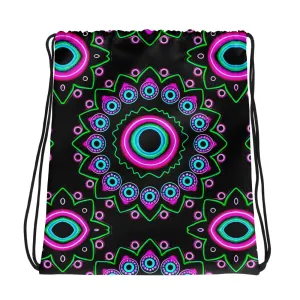 Neon Evil Eye Mandala Drawstring Bag