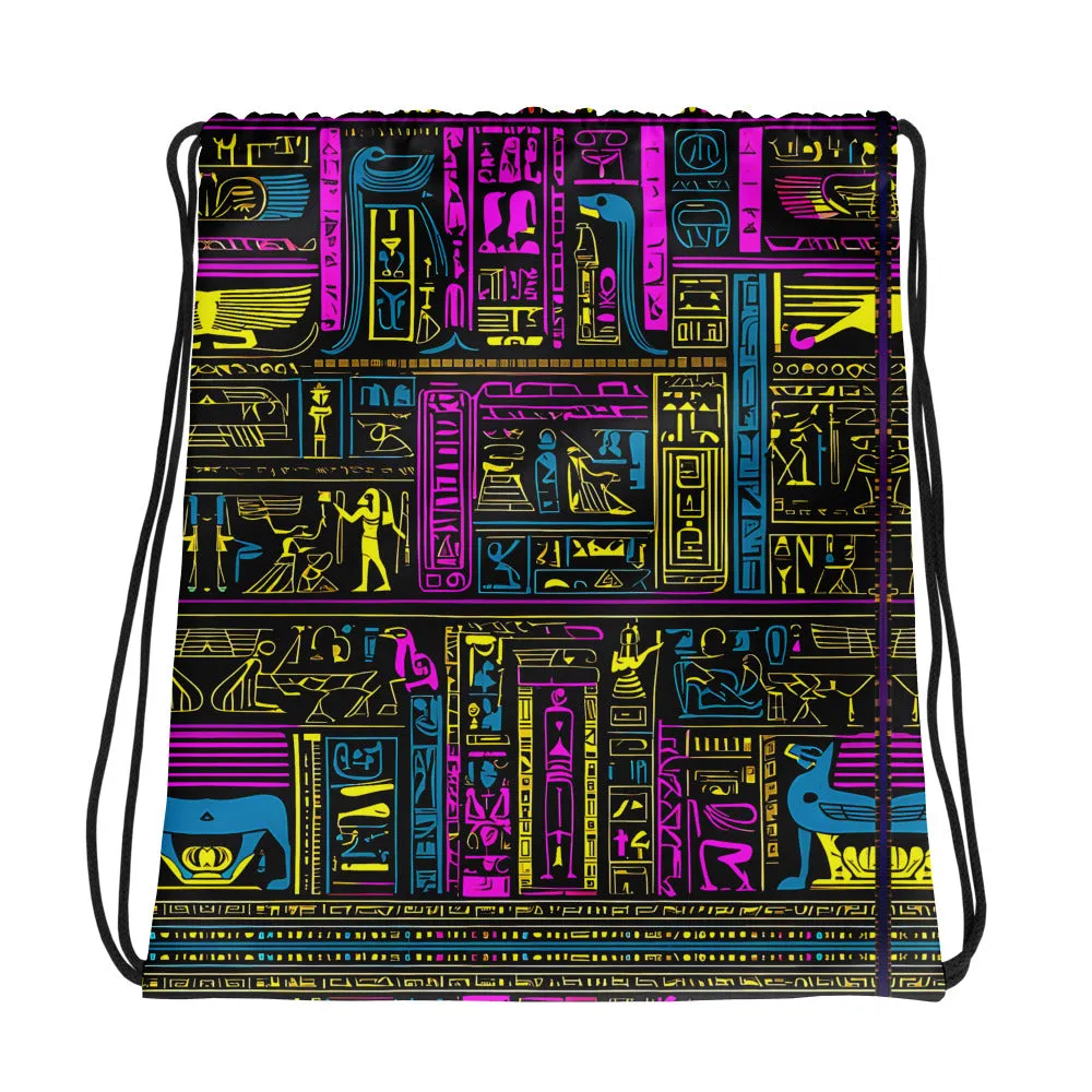 Neon Purple Heiroglyph Drawstring bag