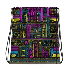 Neon Purple Heiroglyph Drawstring bag