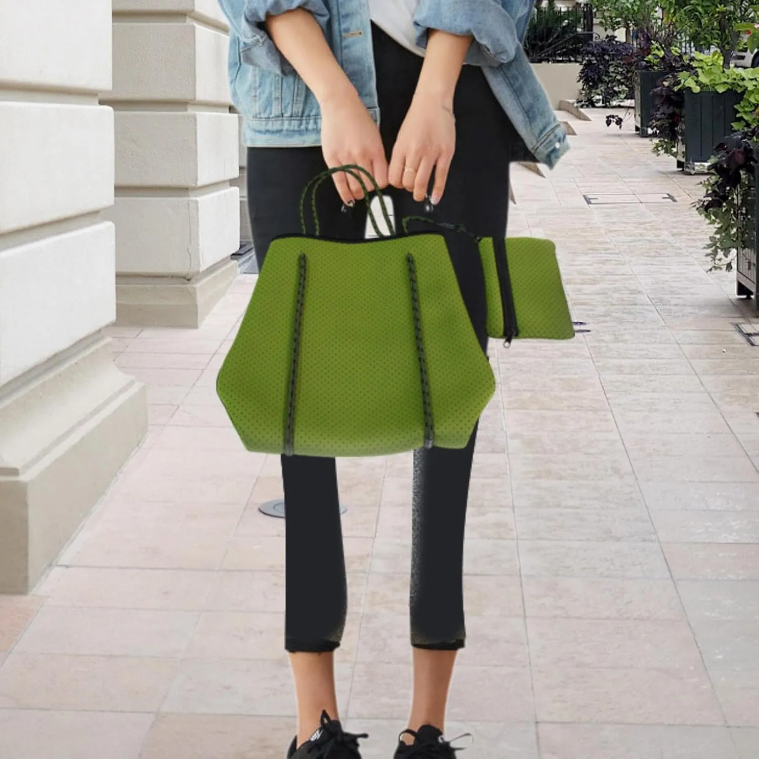 Neoprene Bag Pool Bag with Small Purse Water Resistant Beach Tote Bag Holes Handbag for Traveling Summer Shopping Gym