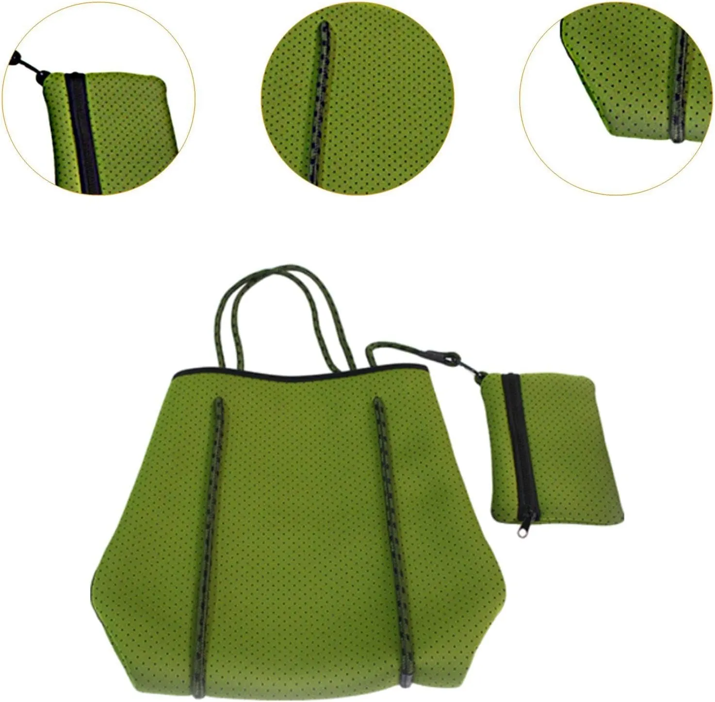 Neoprene Bag Pool Bag with Small Purse Water Resistant Beach Tote Bag Holes Handbag for Traveling Summer Shopping Gym