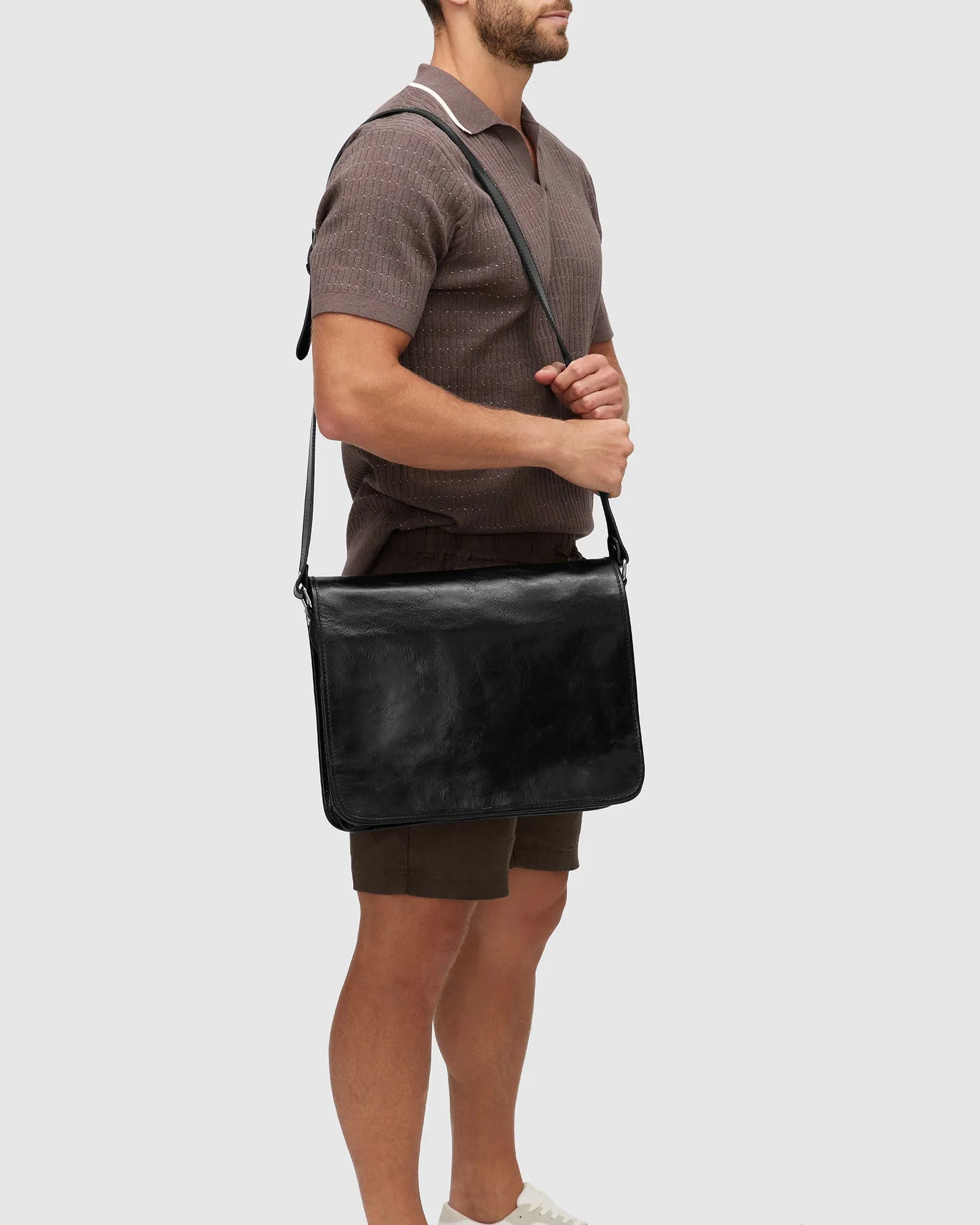 Nero Black - Leather Messenger Double Compartment