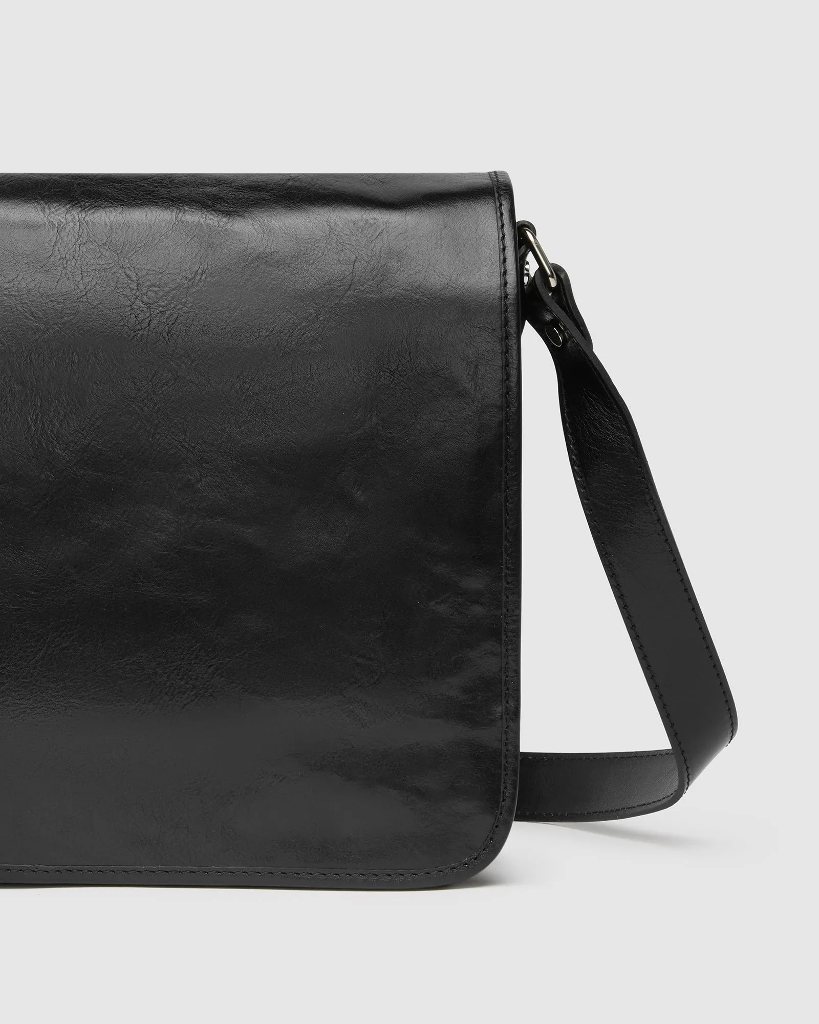 Nero Black - Leather Messenger Double Compartment
