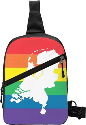 Netherlands Holland LGBT Pride Flag Packable Crossbody Bag Portable Sling Bags Foldable Travel Daypack Reusable Sports Shoulder Backpack Diagonally Chest Bag for Workout