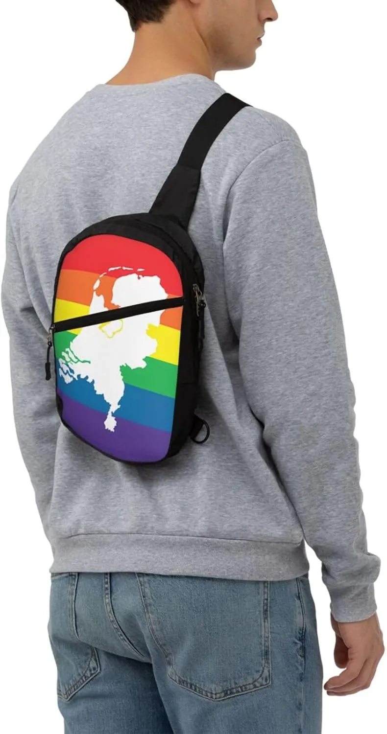 Netherlands Holland LGBT Pride Flag Packable Crossbody Bag Portable Sling Bags Foldable Travel Daypack Reusable Sports Shoulder Backpack Diagonally Chest Bag for Workout