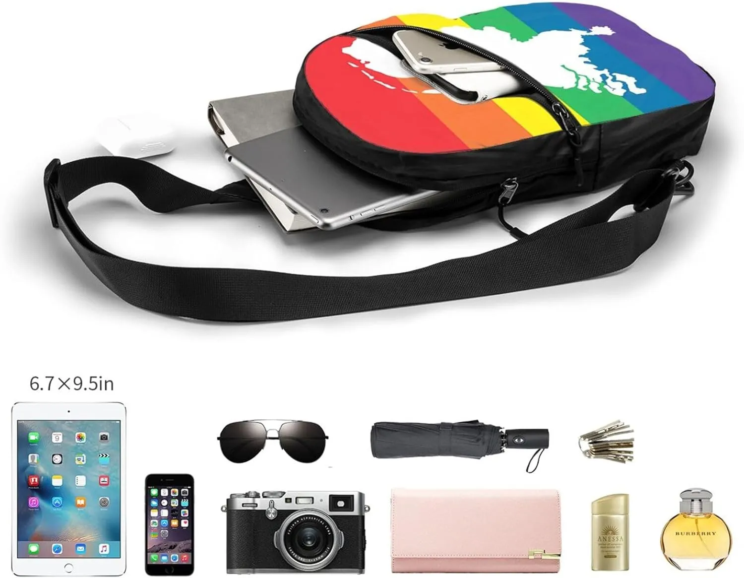 Netherlands Holland LGBT Pride Flag Packable Crossbody Bag Portable Sling Bags Foldable Travel Daypack Reusable Sports Shoulder Backpack Diagonally Chest Bag for Workout