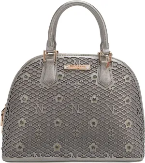 Nicole Lee Dome Satchel, Vegan Leather, Laser-cut Floral Pattern