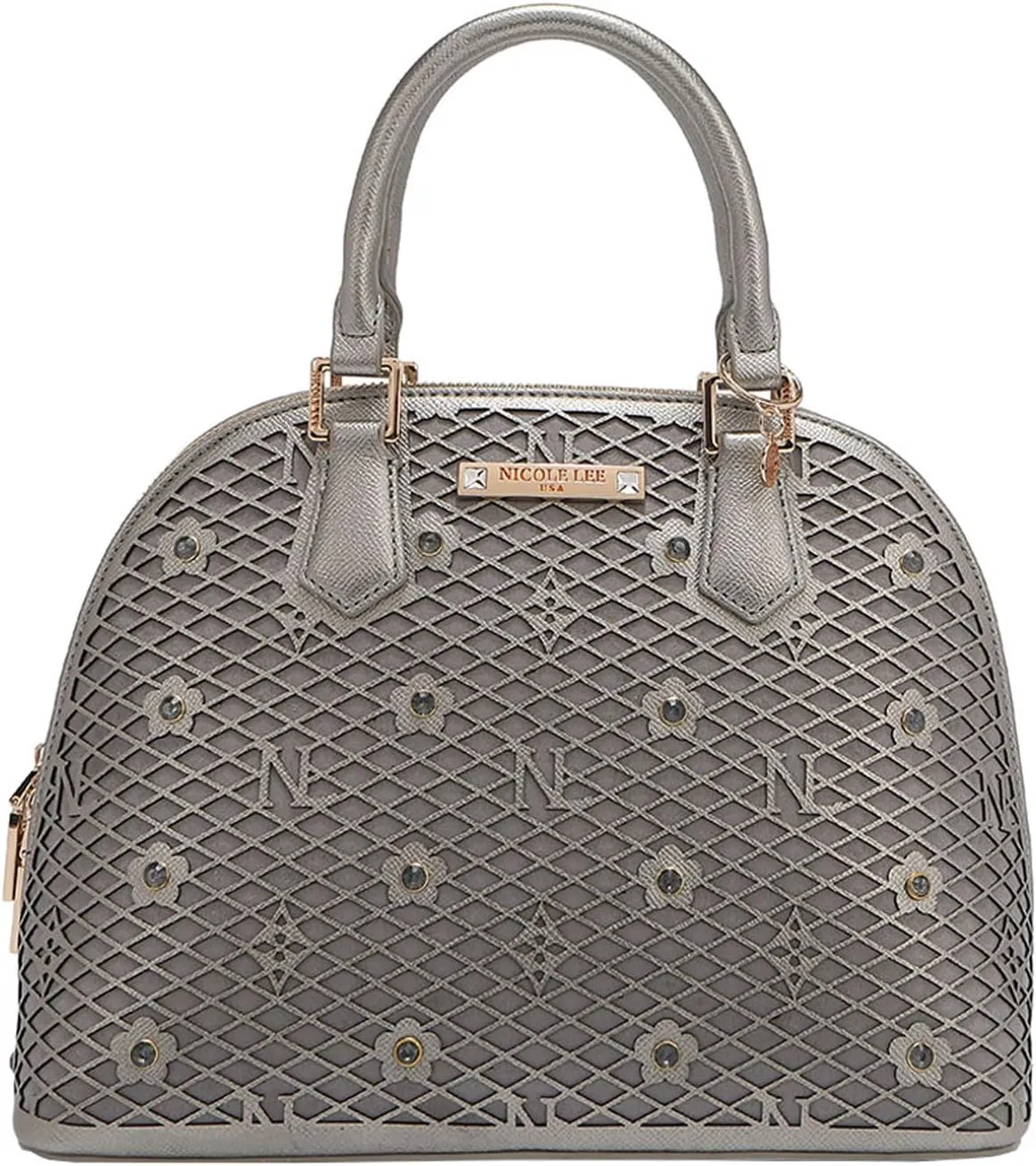 Nicole Lee Dome Satchel, Vegan Leather, Laser-cut Floral Pattern