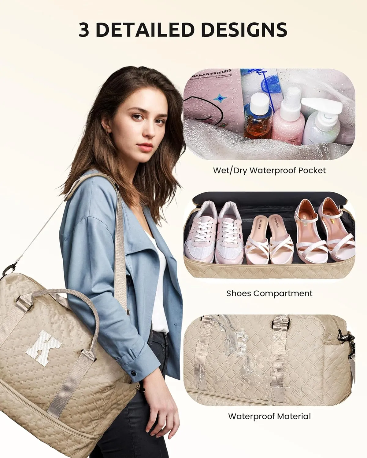 Nieces Birthday Gift, Gifts for Women-Initial Travel Bag with Shoe Compartment, Personalized Weekender Bag, Monogram Overnight Bag for Women, Letter Travel Bag with Makeup Bag (Letter I)