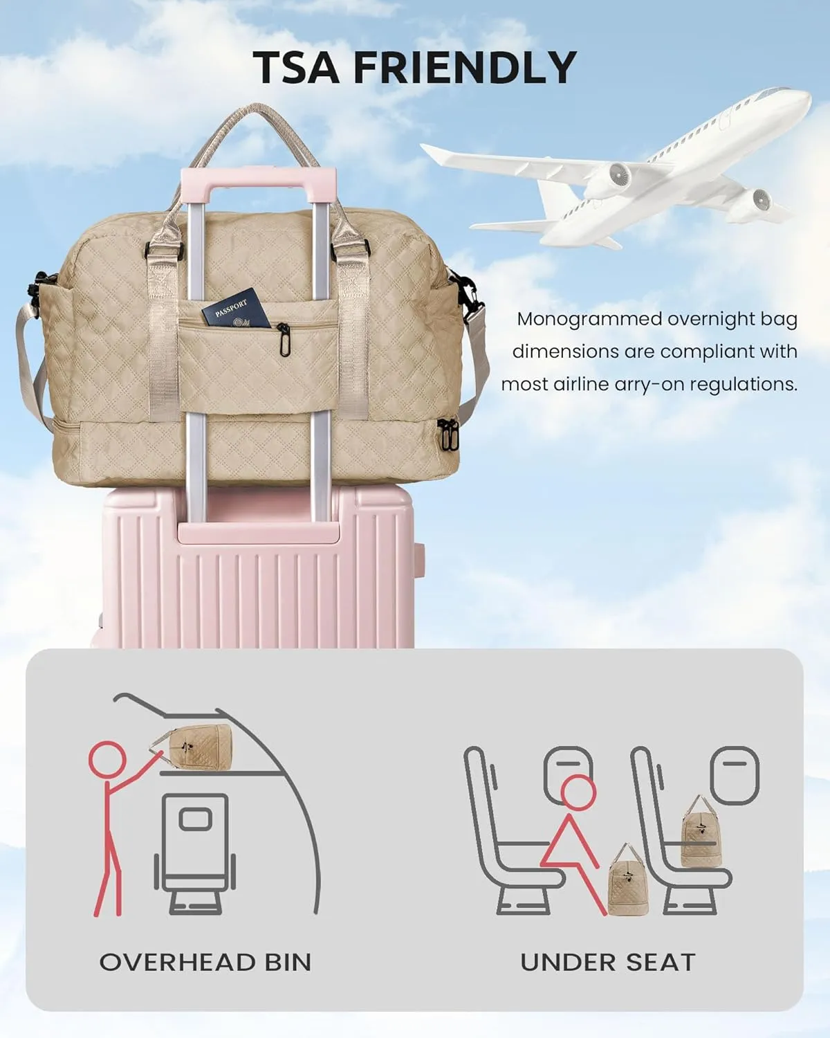 Nieces Birthday Gift, Gifts for Women-Initial Travel Bag with Shoe Compartment, Personalized Weekender Bag, Monogram Overnight Bag for Women, Letter Travel Bag with Makeup Bag (Letter I)