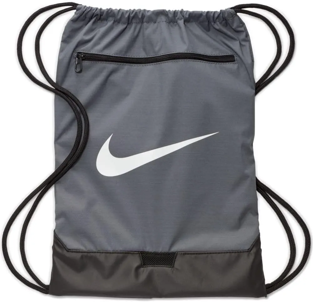 Nike Brasilia Training Gymsack, Drawstring Backpack with Zipper Pocket and Reinforced Bottom, Flint Grey/Flint Grey/White