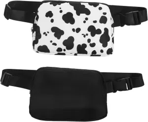 NOLITOY 2 Pcs Fashion Waist Packs for Men Women Moisture Crossbody Sling Bags with Unique Cow Pattern Comfortable Durable Outdoor Travel Fanny Packs