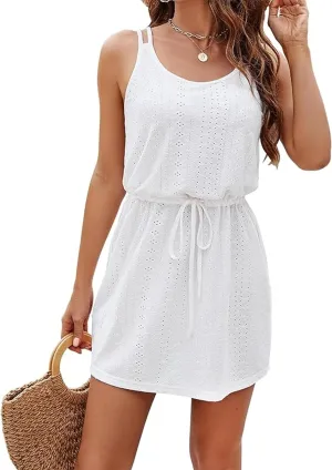 Nope Not Today Camouflage Pocket Women's Summer Spaghetti Strap Panel Dress Casual Tie Waist with Pockets Mini Dress
