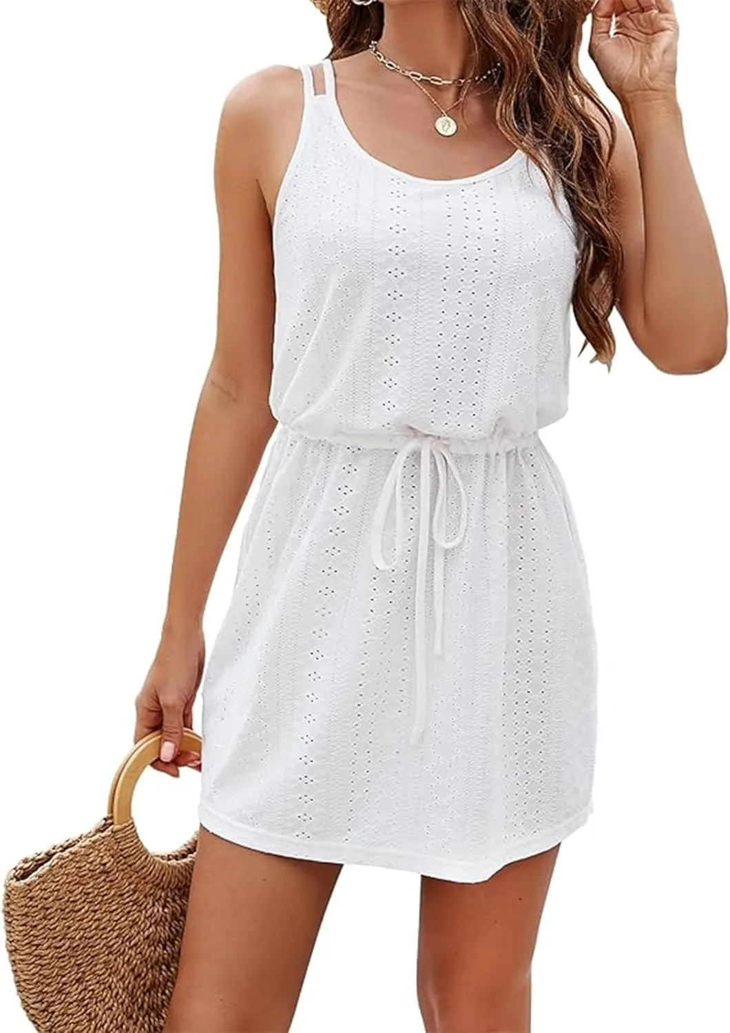 Nope Not Today Camouflage Pocket Women's Summer Spaghetti Strap Panel Dress Casual Tie Waist with Pockets Mini Dress