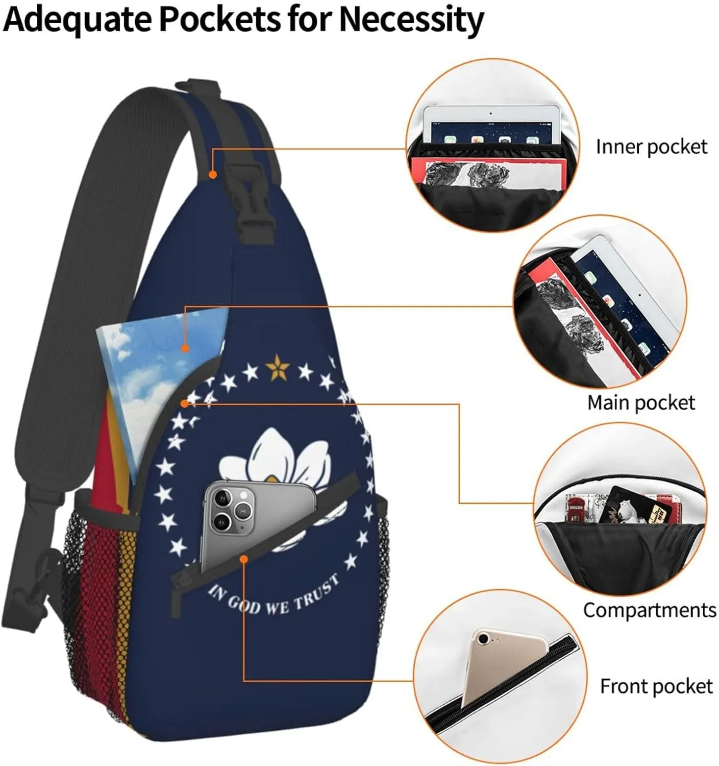 North Carolina State Flag Print Small Backpack Sling Bag For Women Men, Chest Bag Daypack Crossbody For Travel Sport