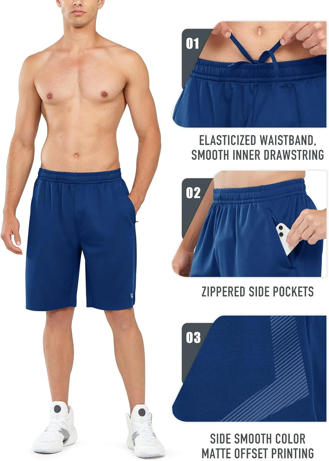 NORTHYARD Men's 10" Athletic Basketball Shorts with Zipper Pockets Quick Dry Lightweight Running Workout Gym Tennis Shorts