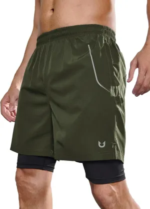 NORTHYARD Men's 2 in 1 Workout Shorts 5" Running Athletic Quick Dry Shorts Gym Sports Basketball Tennis with Phone Pockets