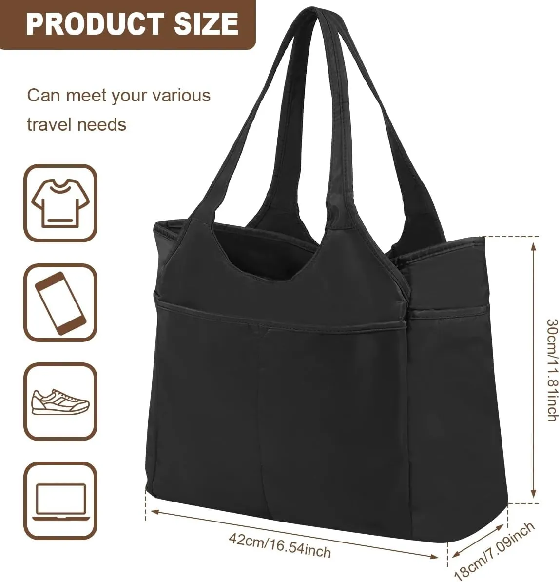 Nylon Tote Bag Waterproof Handbag Shoulder Bag for Women Lightweight Travel Multi Pocket with Zipper Work Daily Use