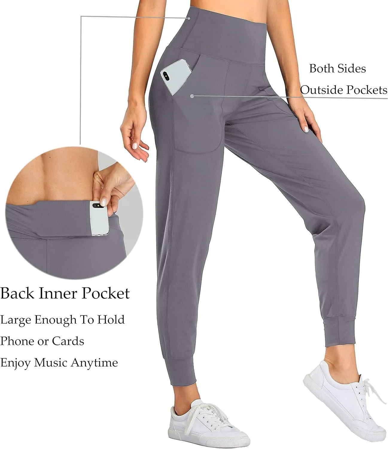 Oalka Women's Joggers High Waist Yoga Pockets Sweatpants Sport Workout Pants