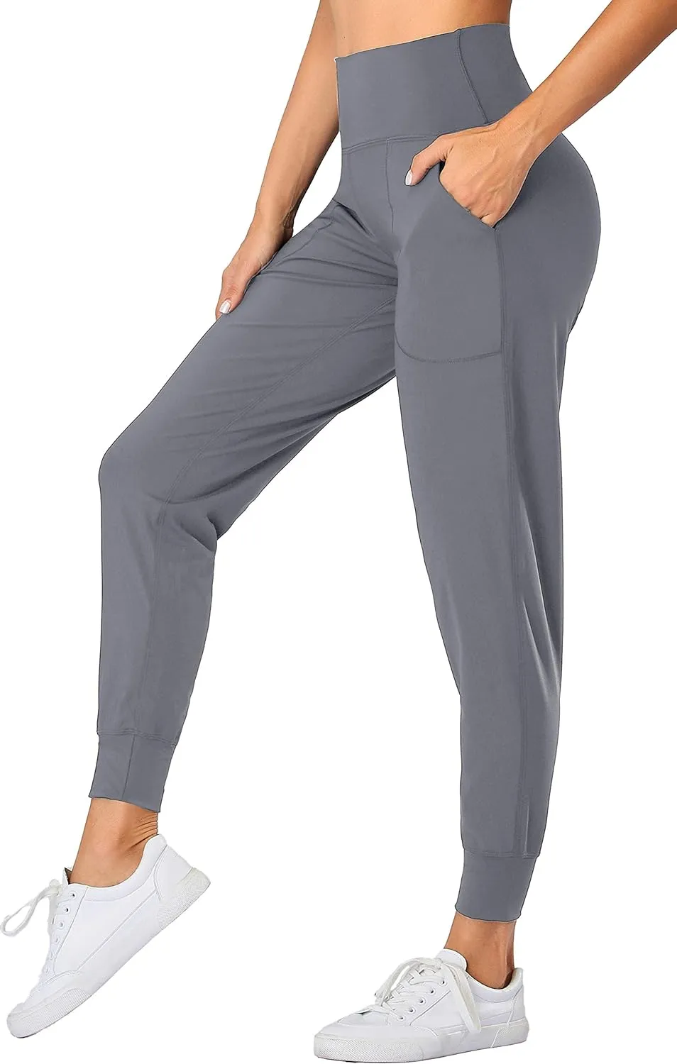 Oalka Women's Joggers High Waist Yoga Pockets Sweatpants Sport Workout Pants