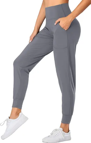 Oalka Women's Joggers High Waist Yoga Pockets Sweatpants Sport Workout Pants
