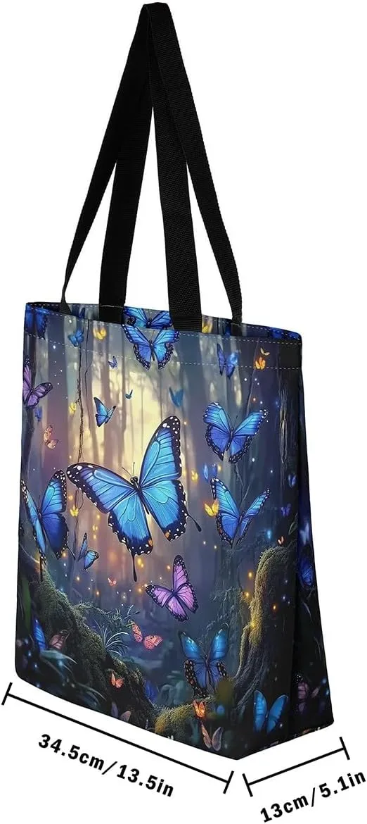 Ocean Starfish Canvas Tote Bag for Women,Nautical Sea Animal Large Shoulder Bag,Coastal Cotton Bags