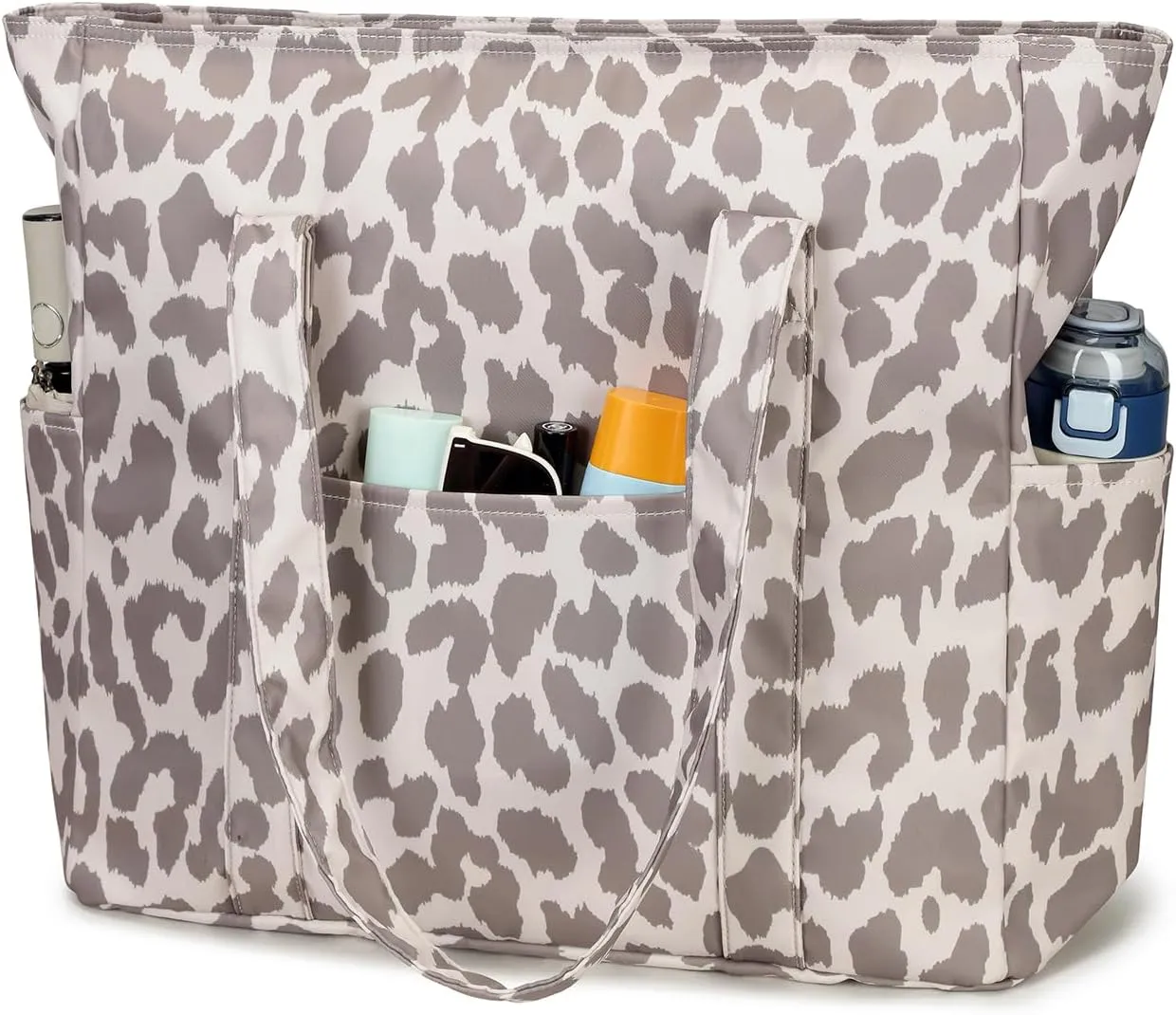 Octsky Roomy Beach Bags for Women - Waterproof Sandproof Beach Tote with Dual Zipper and Wet Pocket - 3 Outside Pockets