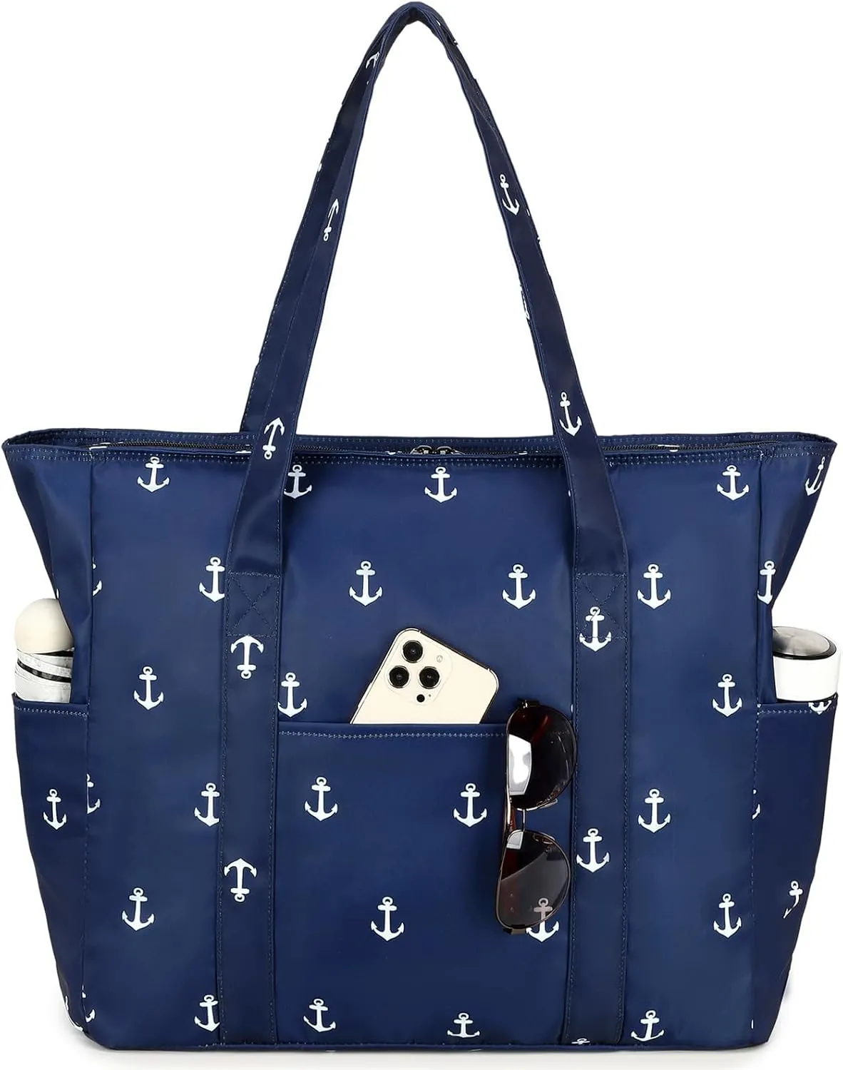 Octsky Roomy Beach Bags for Women - Waterproof Sandproof Beach Tote with Dual Zipper and Wet Pocket - 3 Outside Pockets