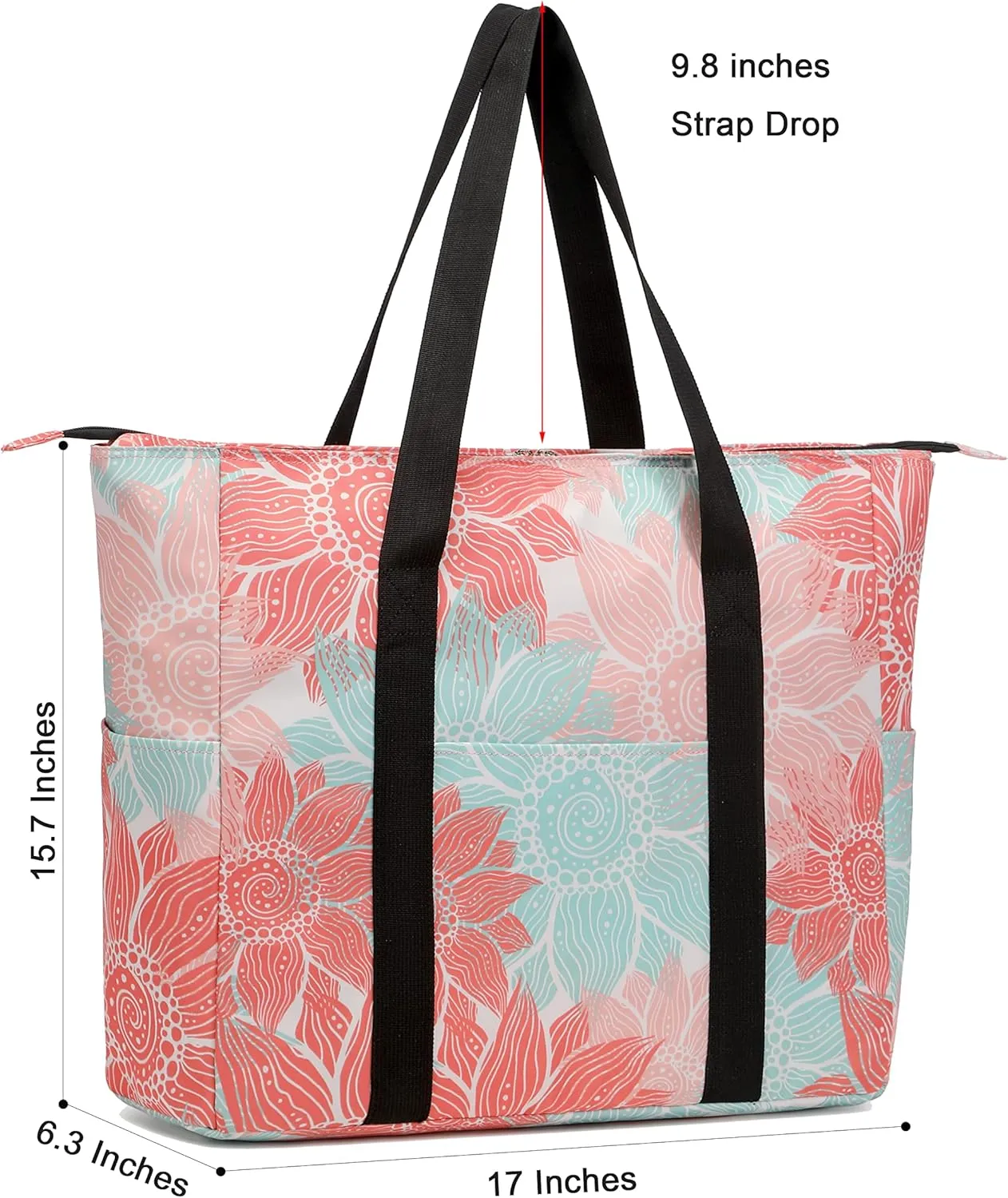 Octsky Roomy Beach Bags for Women - Waterproof Sandproof Beach Tote with Dual Zipper and Wet Pocket - 3 Outside Pockets
