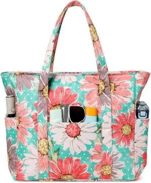 Octsky Roomy Beach Bags for Women - Waterproof Sandproof Beach Tote with Dual Zipper and Wet Pocket - 3 Outside Pockets