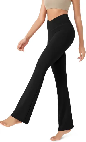 ODODOS Women's Cross Waist Bootcut Yoga Pants with Inner Pocket, Non See Through Bootleg Gym Workout Pants
