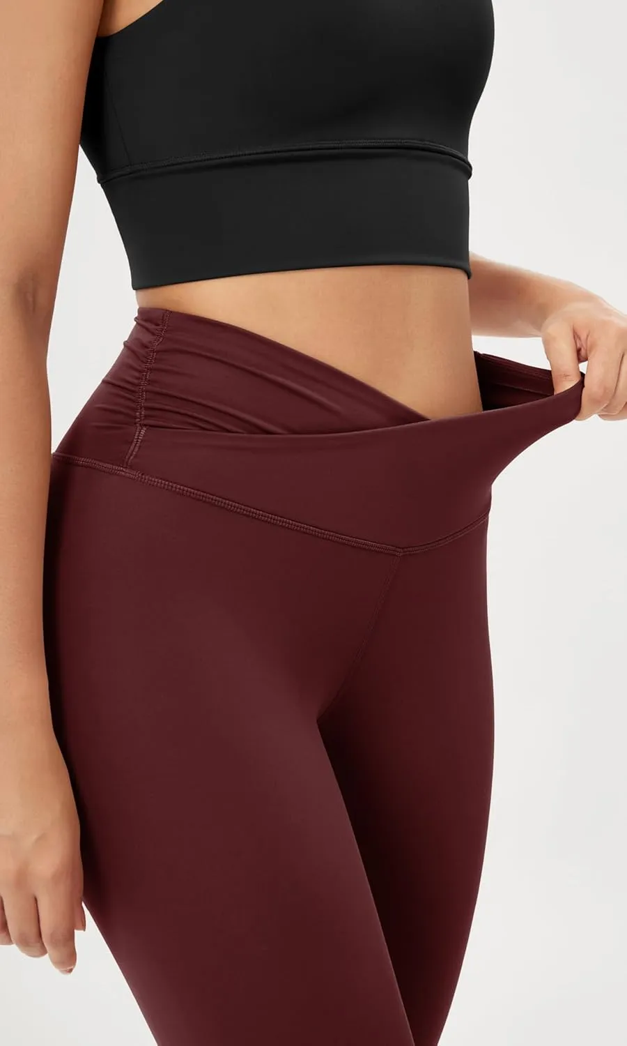ODODOS Women's Cross Waist Yoga Leggings with Inner Pocket, 23"/25"/28" Gathered Crossover Workout Yoga Pants