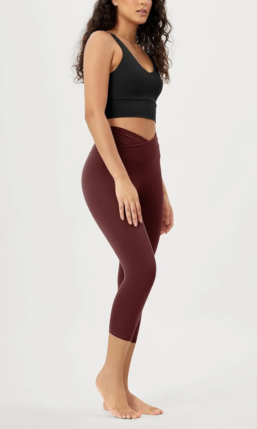 ODODOS Women's Cross Waist Yoga Leggings with Inner Pocket, 23"/25"/28" Gathered Crossover Workout Yoga Pants