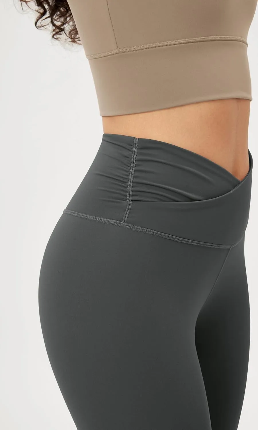 ODODOS Women's Cross Waist Yoga Leggings with Inner Pocket, 23"/25"/28" Gathered Crossover Workout Yoga Pants