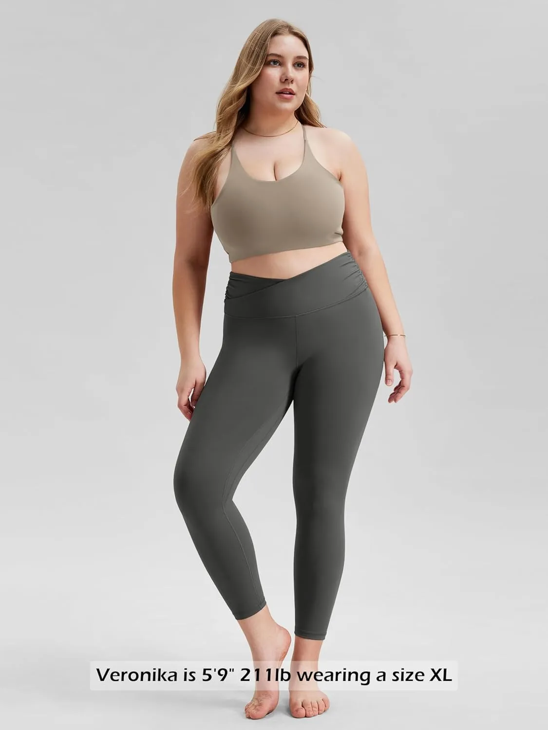 ODODOS Women's Cross Waist Yoga Leggings with Inner Pocket, 23"/25"/28" Gathered Crossover Workout Yoga Pants
