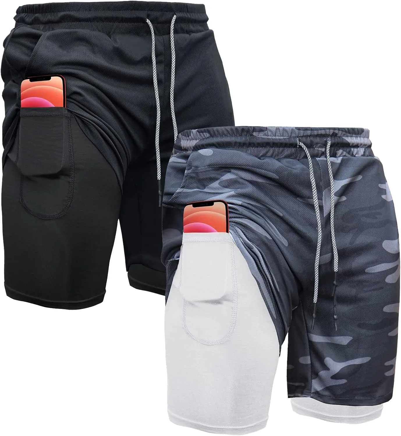 OEBLD Mens Athletic Shorts 2-in-1 Gym Workout Running 7'' Shorts with Towel Loop