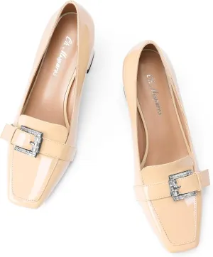 Oh Mispares Mid Heel Pumps Square Closed Toe Block Heels Rhinestone Crystal Buckle Slip on Comfortable Dress Chunky Heeled Shoes for Women