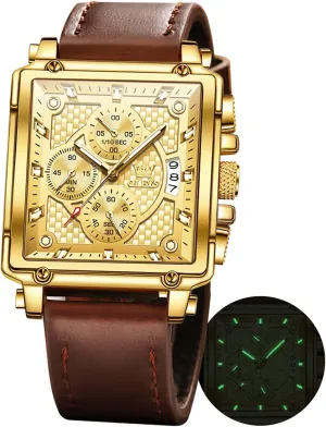 OLEVS Watches for Men Quartz Chronograph Leather Fashion Dress Watch Date Waterproof Luminous Casual Square Business Wrist Watches …